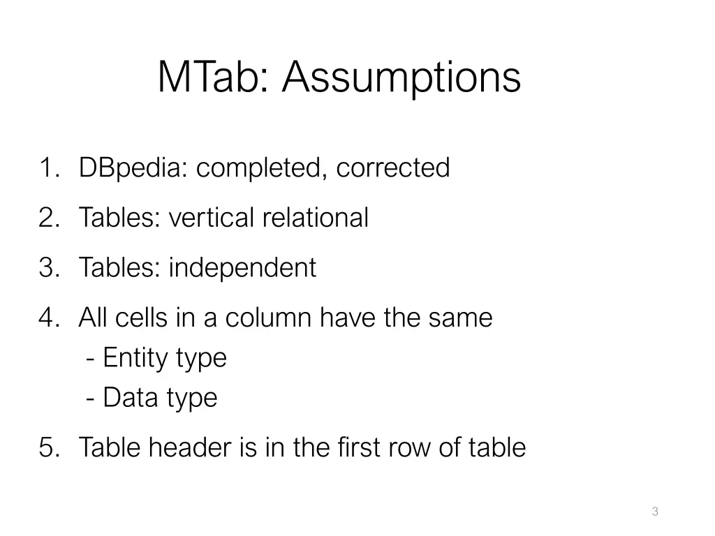 mtab assumptions
