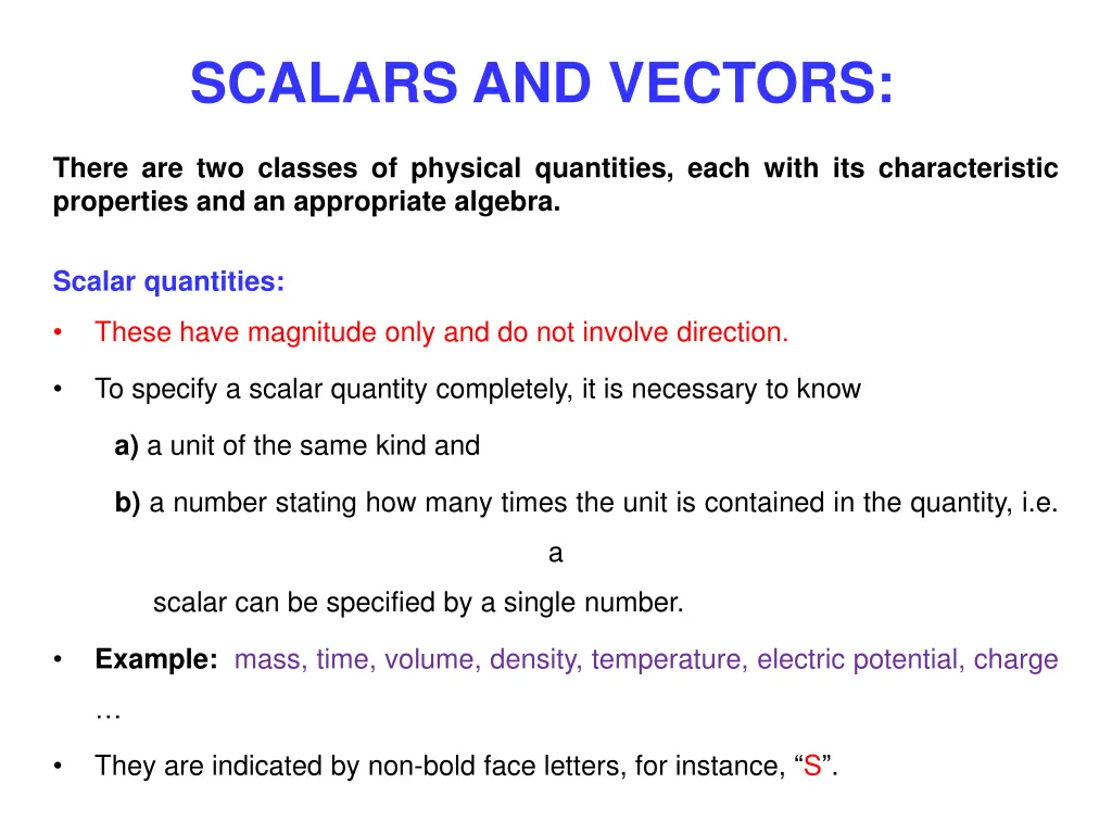 scalars and vectors