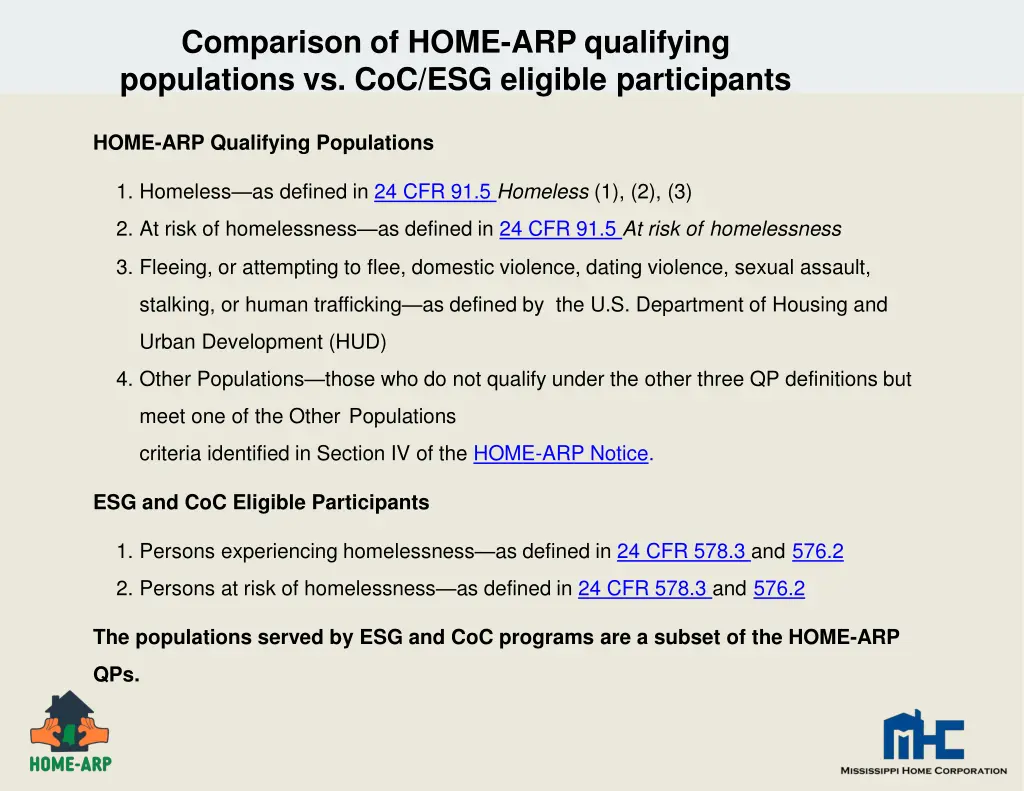 comparison of home arp qualifying populations