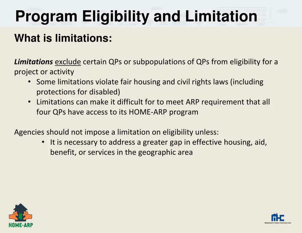 program eligibility and limitation