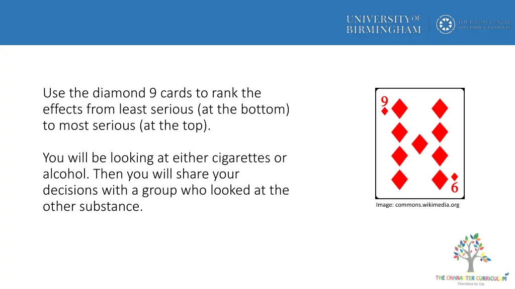use the diamond 9 cards to rank the effects from