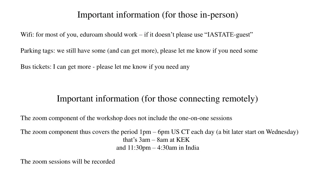 important information for those in person