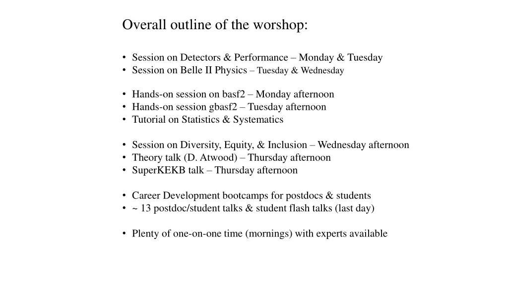 overall outline of the worshop