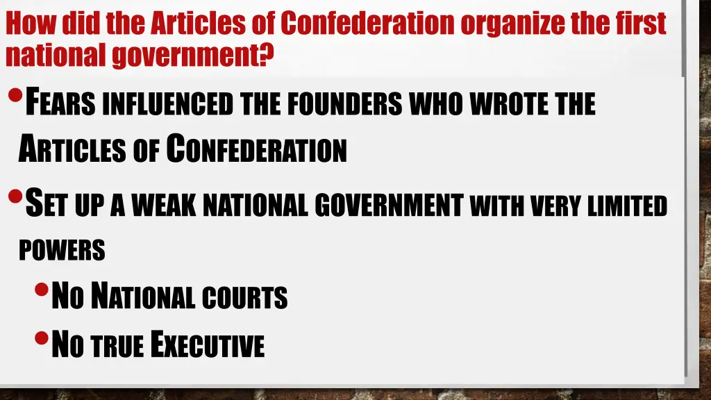 how did the articles of confederation organize 1