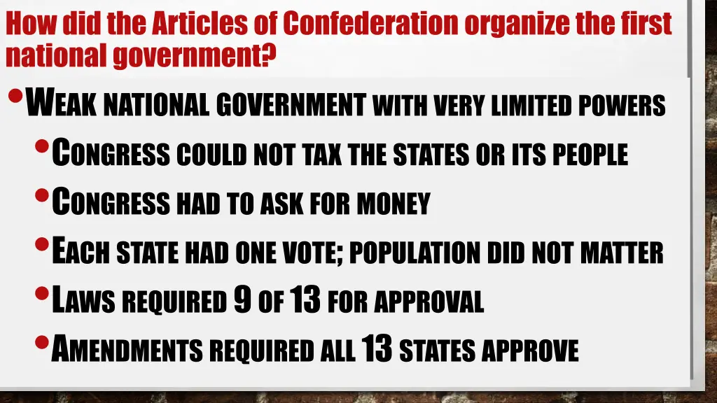 how did the articles of confederation organize 2