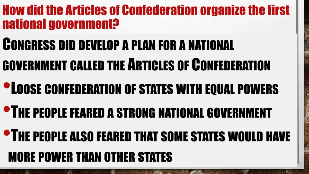 how did the articles of confederation organize