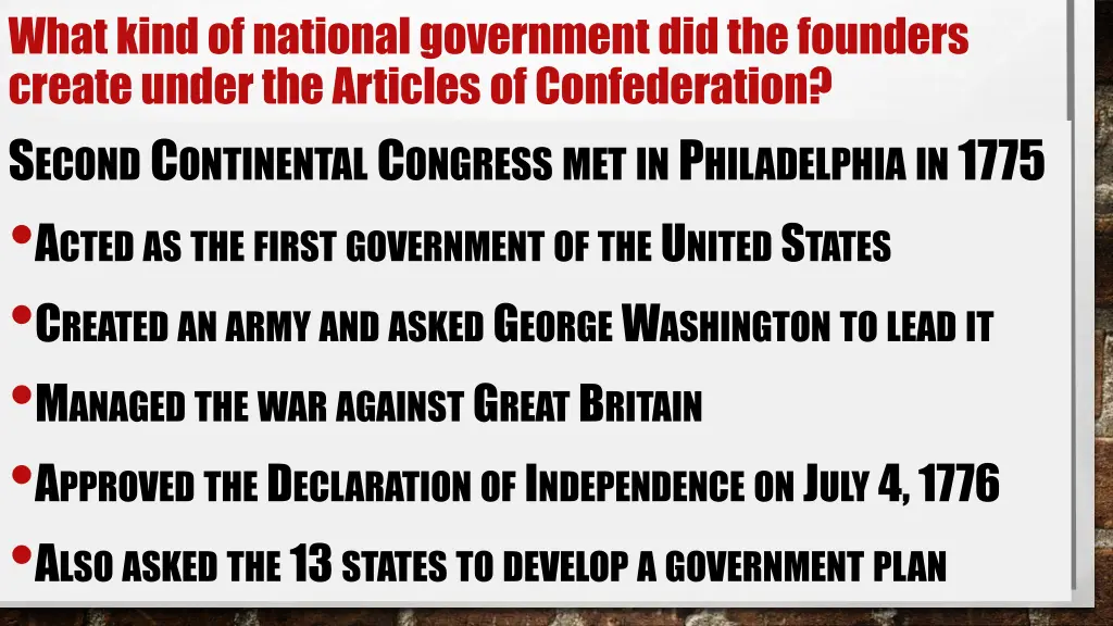 what kind of national government did the founders