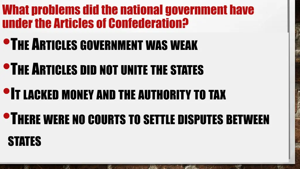 what problems did the national government have 1
