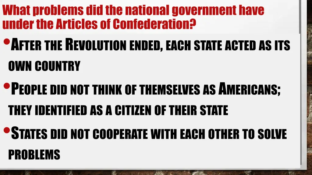 what problems did the national government have