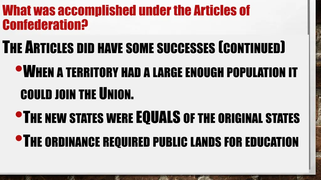 what was accomplished under the articles 2