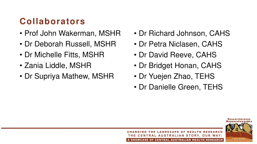 collaborators prof john wakerman mshr dr deborah