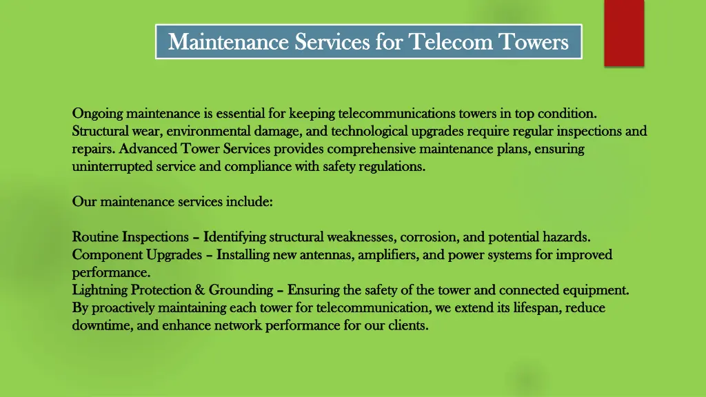maintenance services for telecom towers