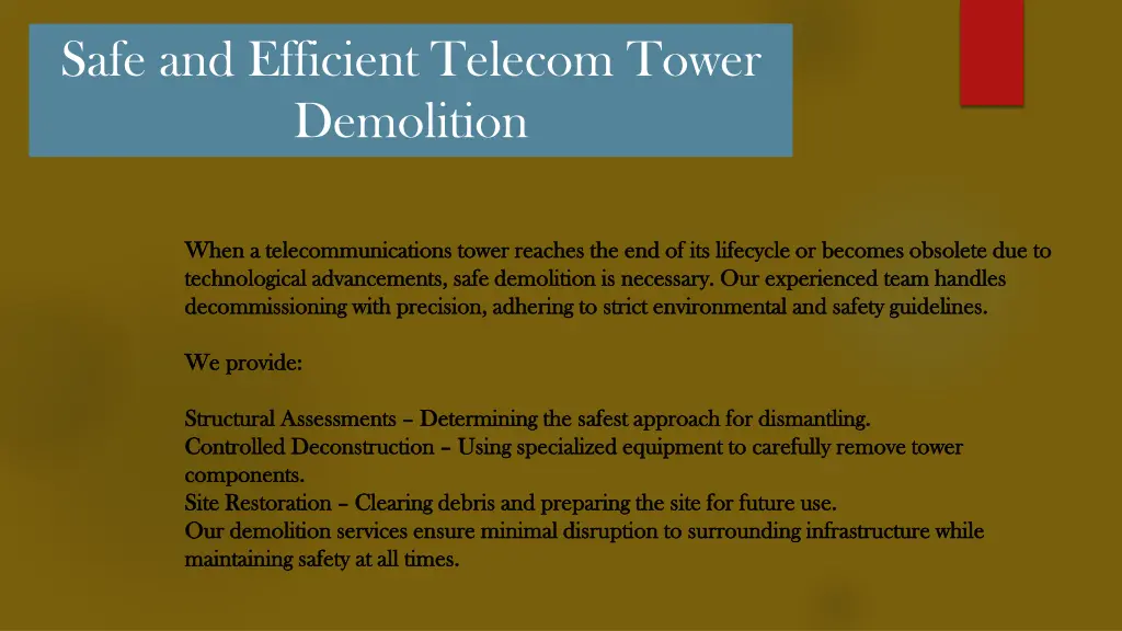 safe and efficient telecom tower demolition