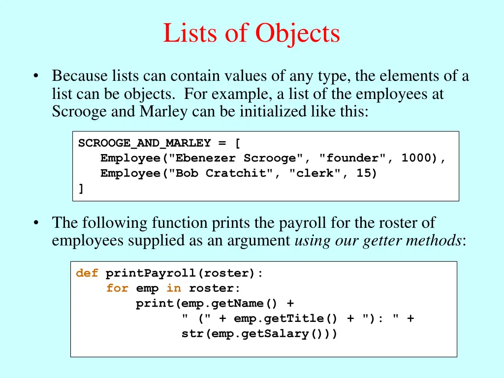 lists of objects