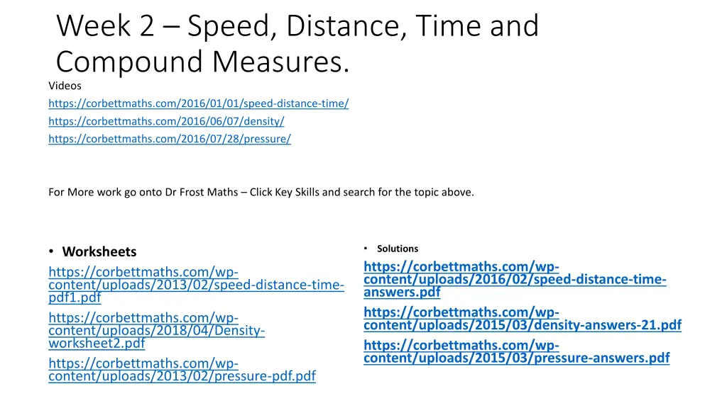 week 2 speed distance time and compound measures