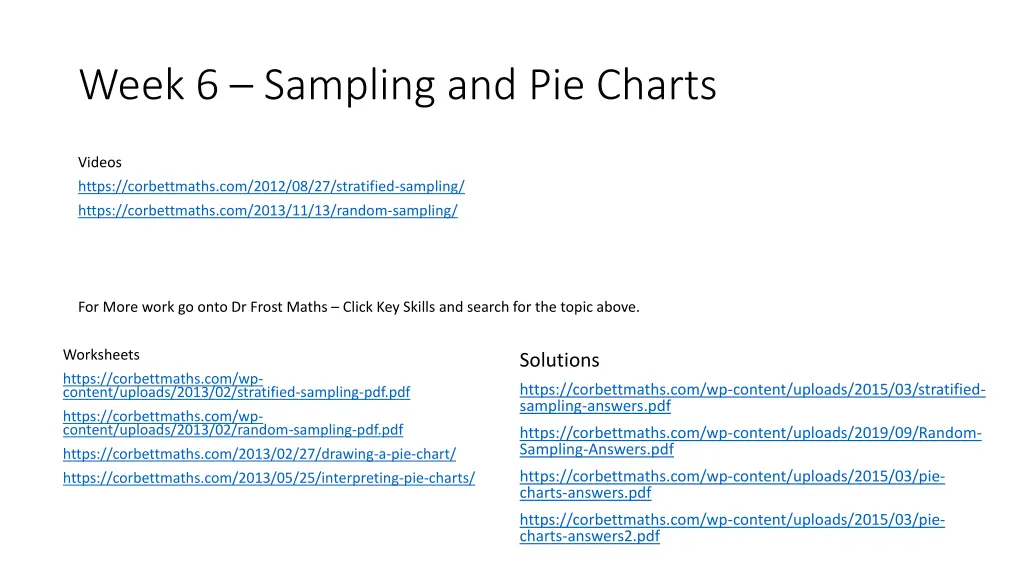 week 6 sampling and pie charts