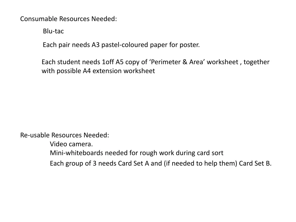 consumable resources needed