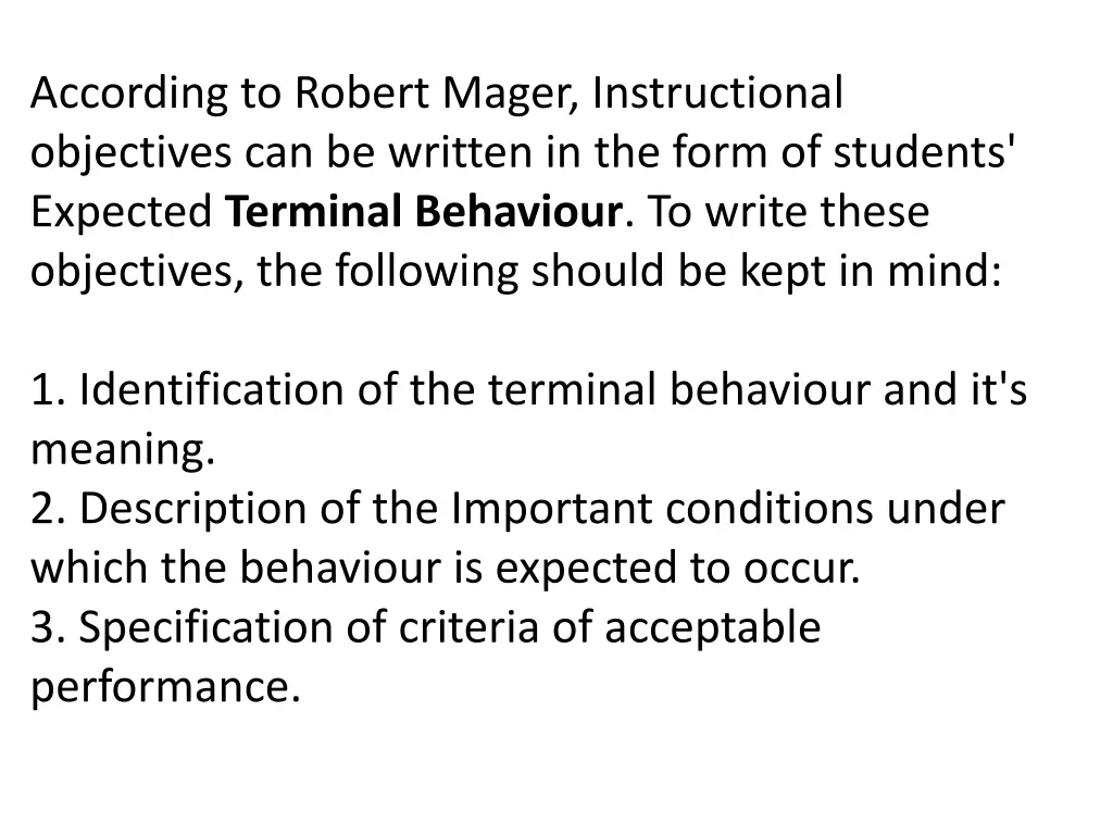 according to robert mager instructional
