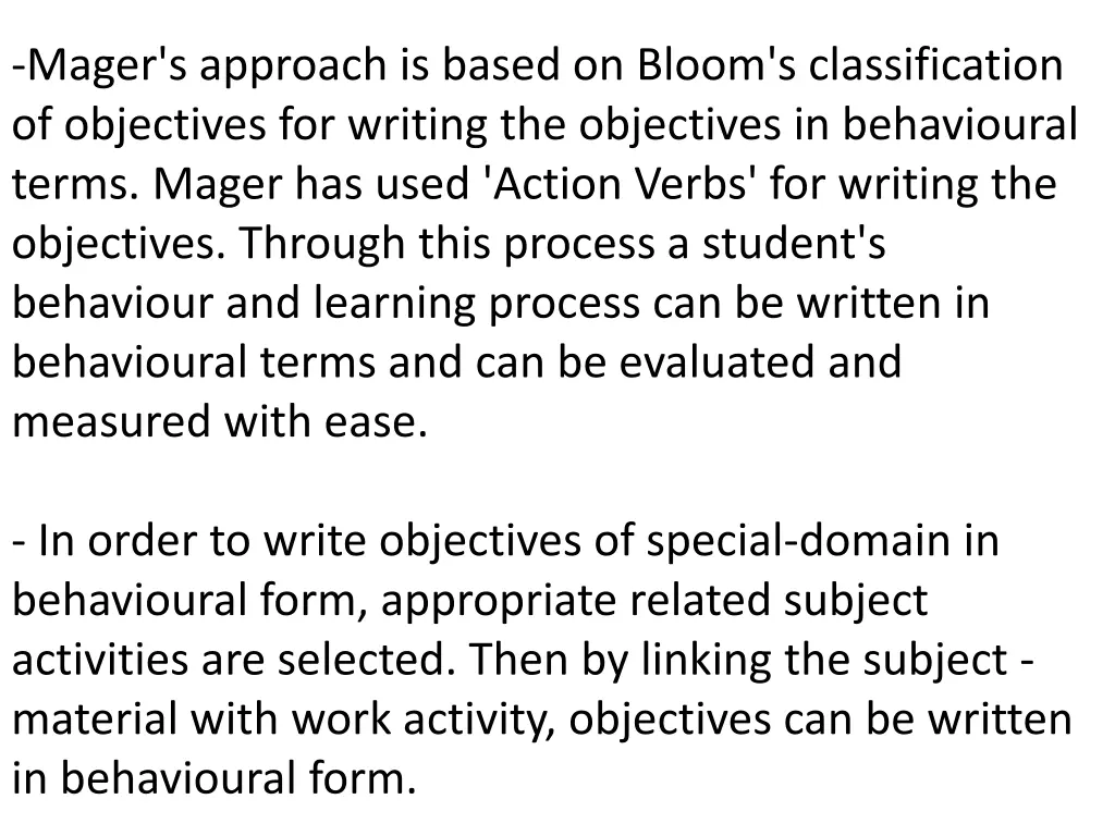 mager s approach is based on bloom