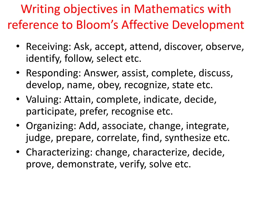 writing objectives in mathematics with reference 1