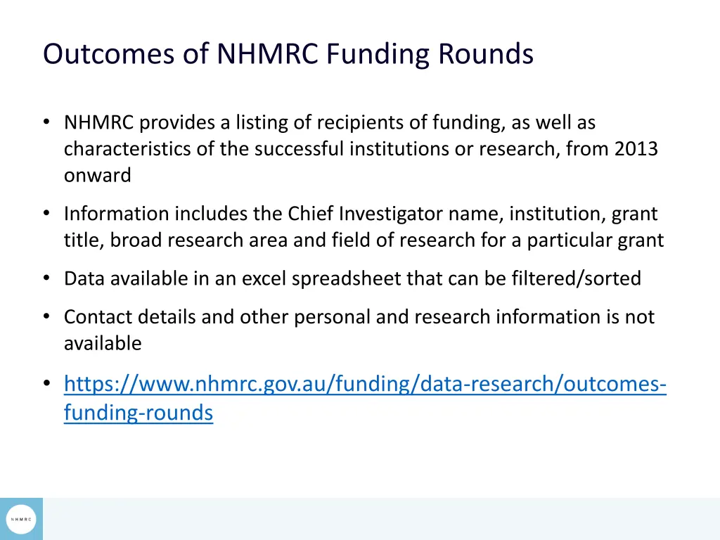 outcomes of nhmrc funding rounds