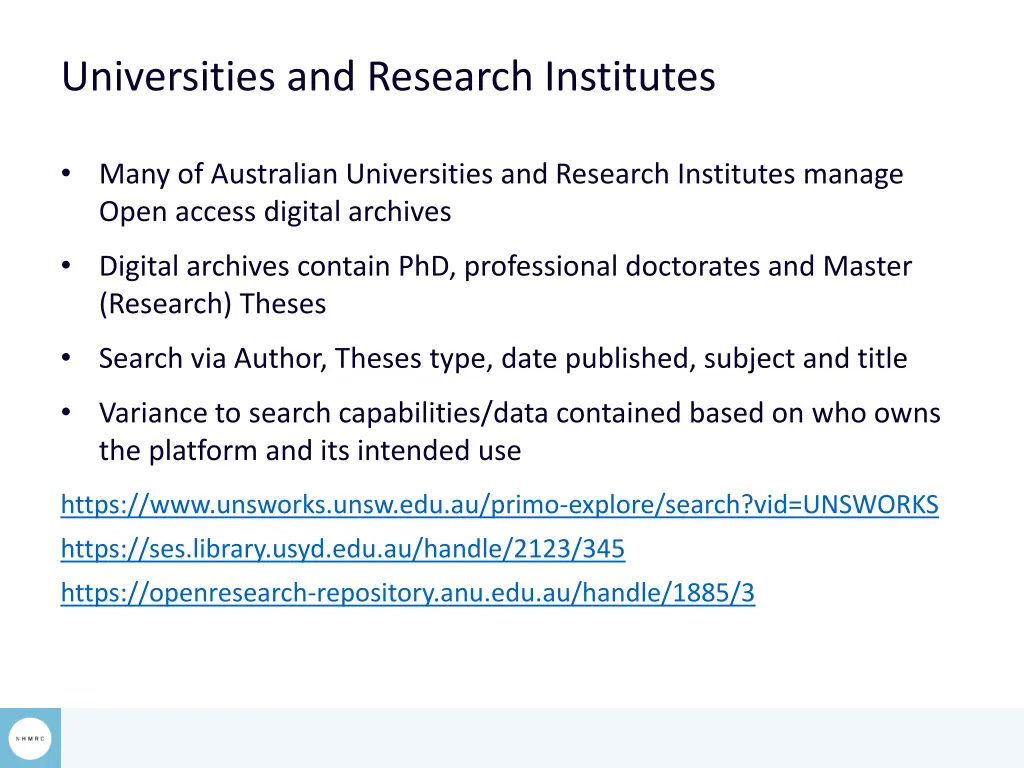 universities and research institutes