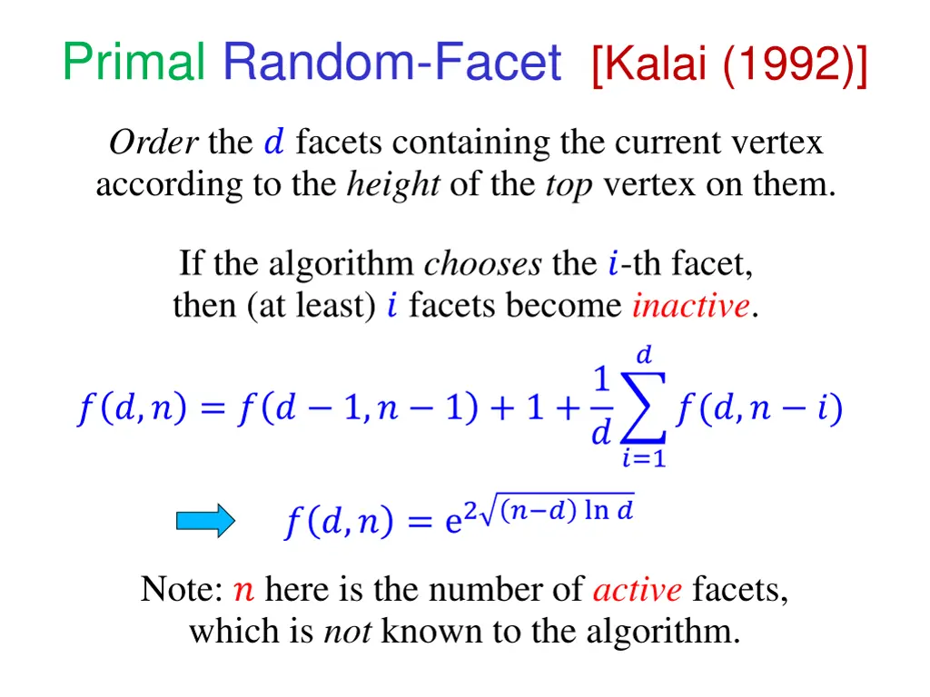 primal random facet kalai 1992 1