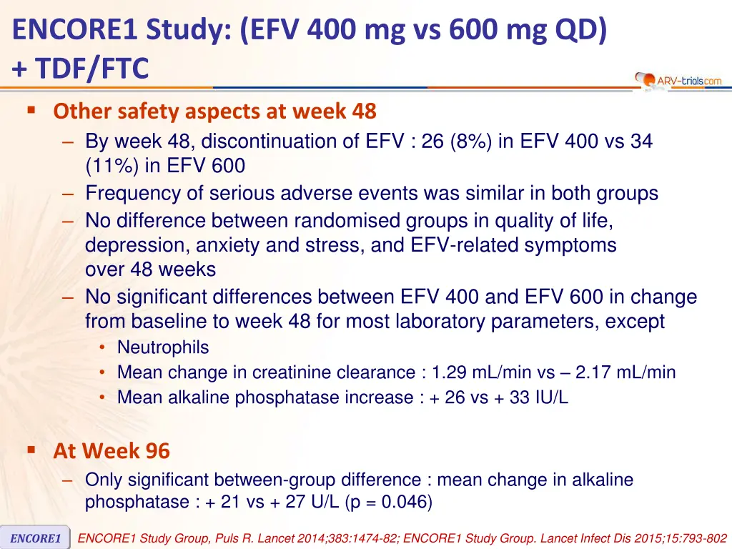 encore1 study efv 400 mg vs 600 mg qd tdf ftc 6