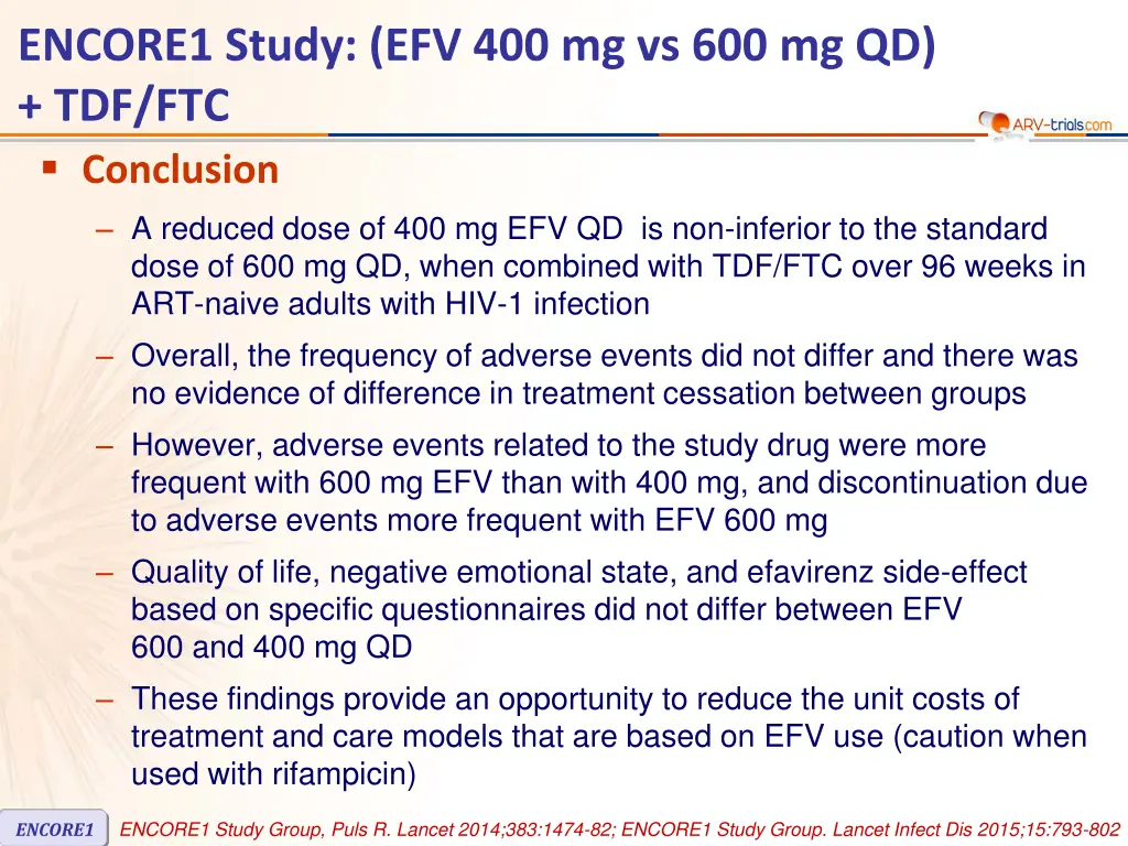 encore1 study efv 400 mg vs 600 mg qd tdf ftc 9