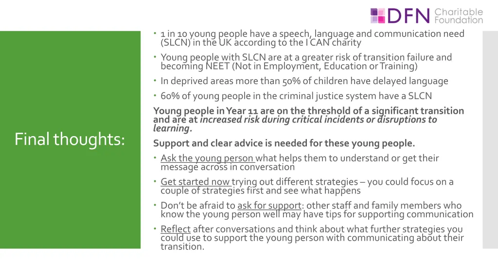 1 in 10 young people have a speech language