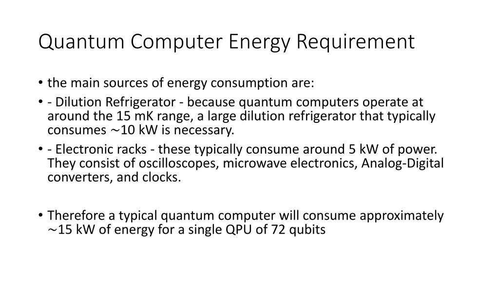 quantum computer energy requirement