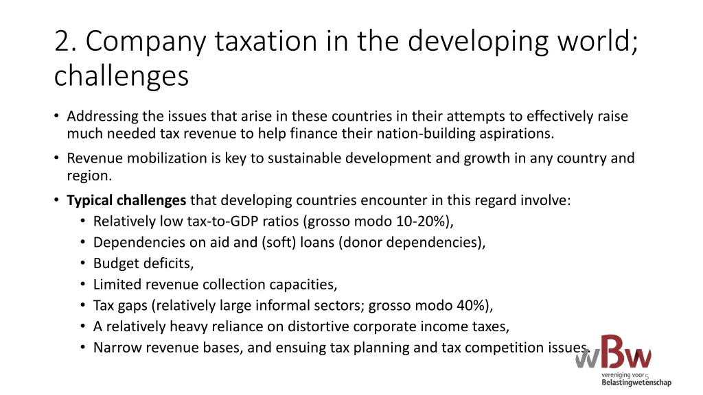 2 company taxation in the developing world