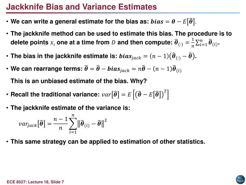 jackknife bias and variance estimates