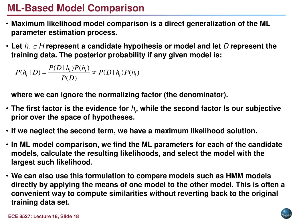 ml based model comparison