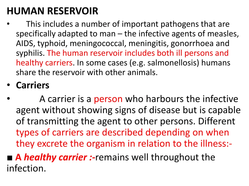 human reservoir this includes a number