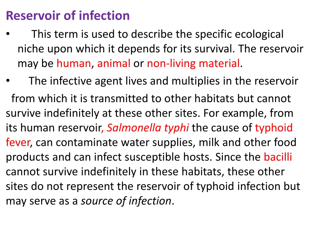reservoir of infection this term is used