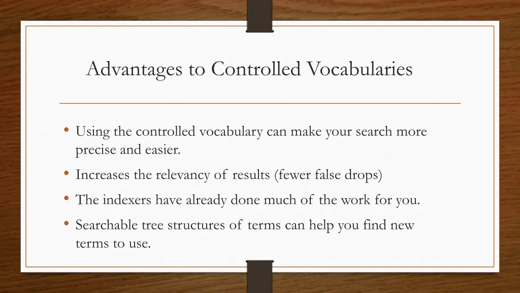 advantages to controlled vocabularies
