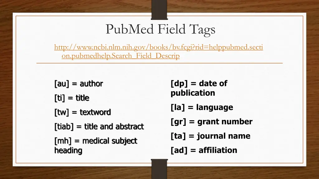 pubmed field tags