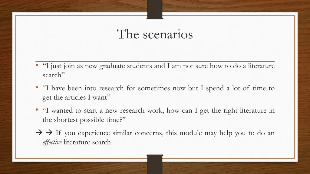 the scenarios
