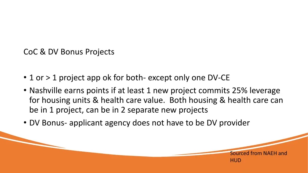 coc dv bonus projects
