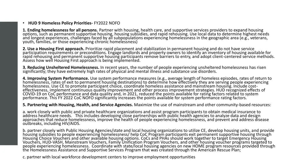 hud 9 homeless policy priorities fy2022 nofo