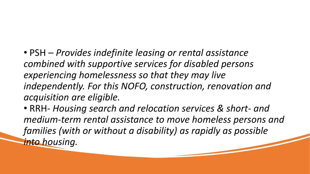 psh provides indefinite leasing or rental