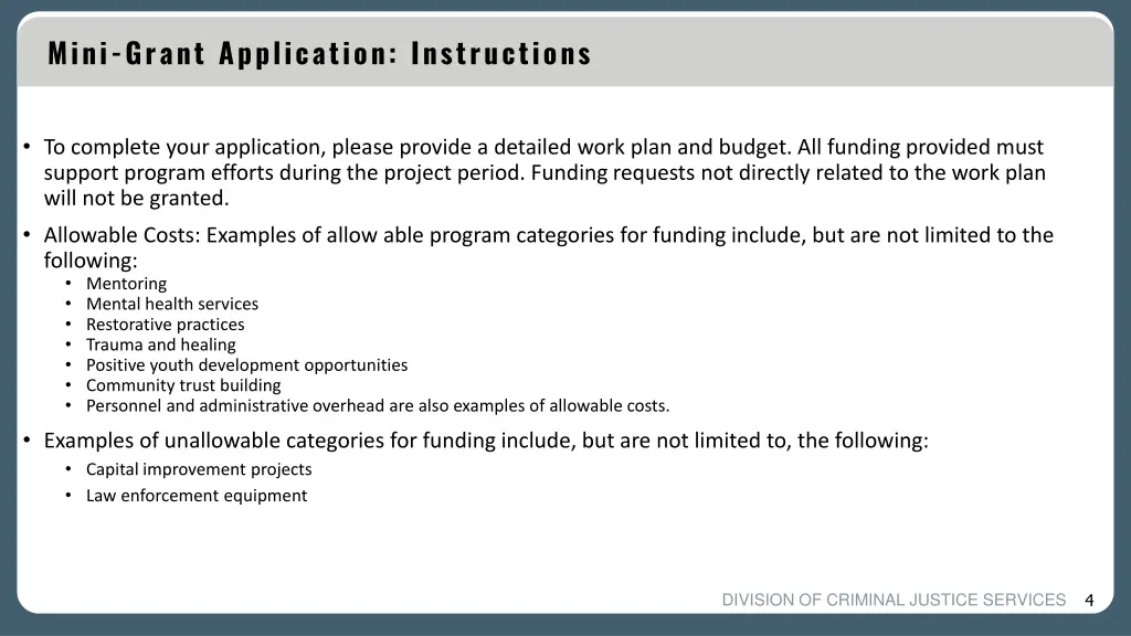 mini grant application instructions