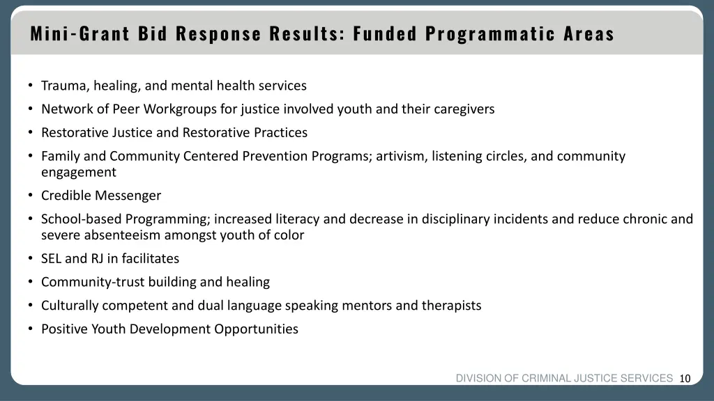 mini grant bid response results funded