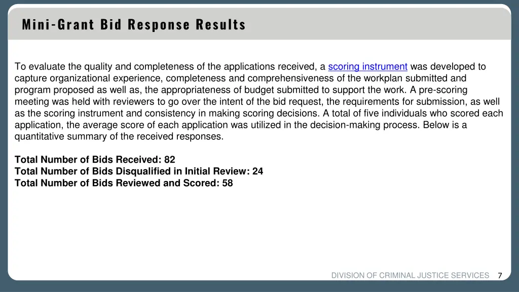 mini grant bid response results