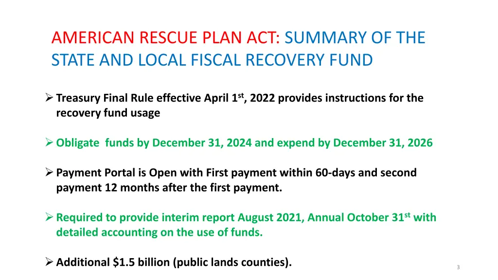 american rescue plan act summary of the state