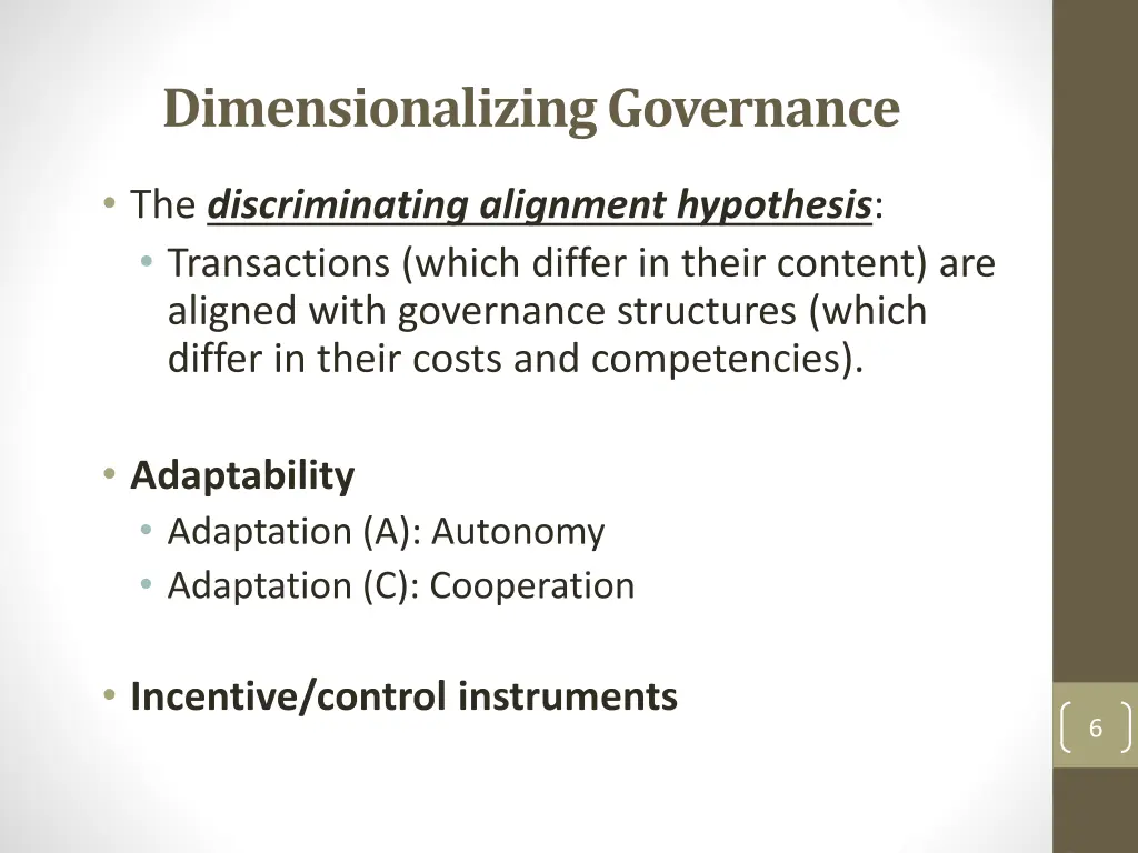 dimensionalizing governance
