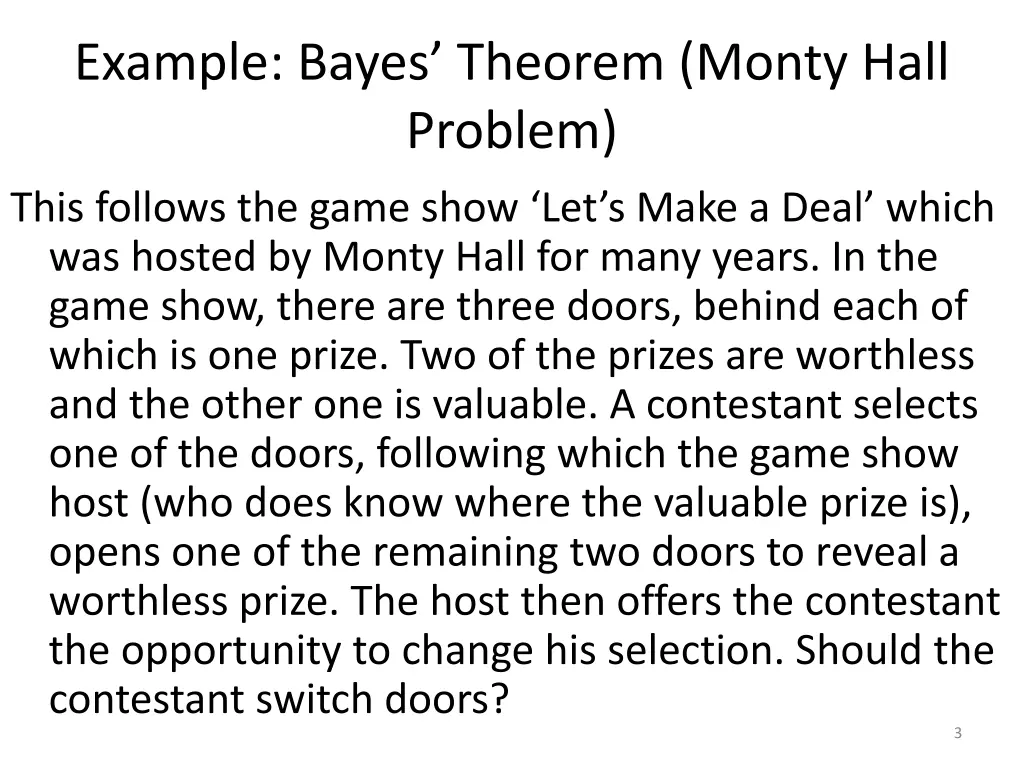 example bayes theorem monty hall problem