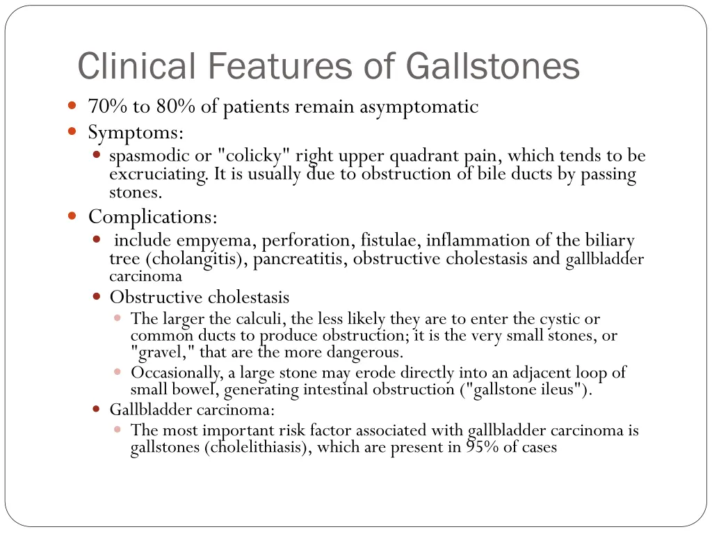 clinical features of gallstones