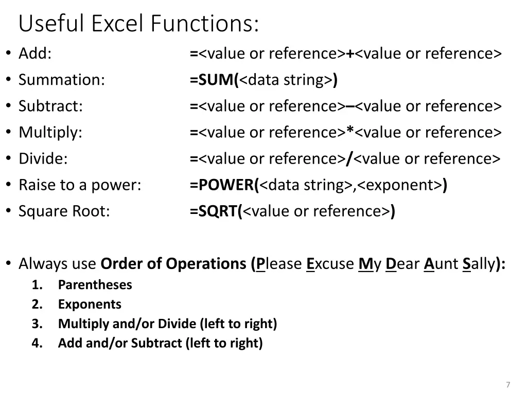 useful excel functions add summation subtract